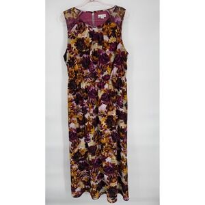 AVA&VIV Womens‎ Plus Size 1X Floral Sleeveless Midi Dress Burgundy Yellow